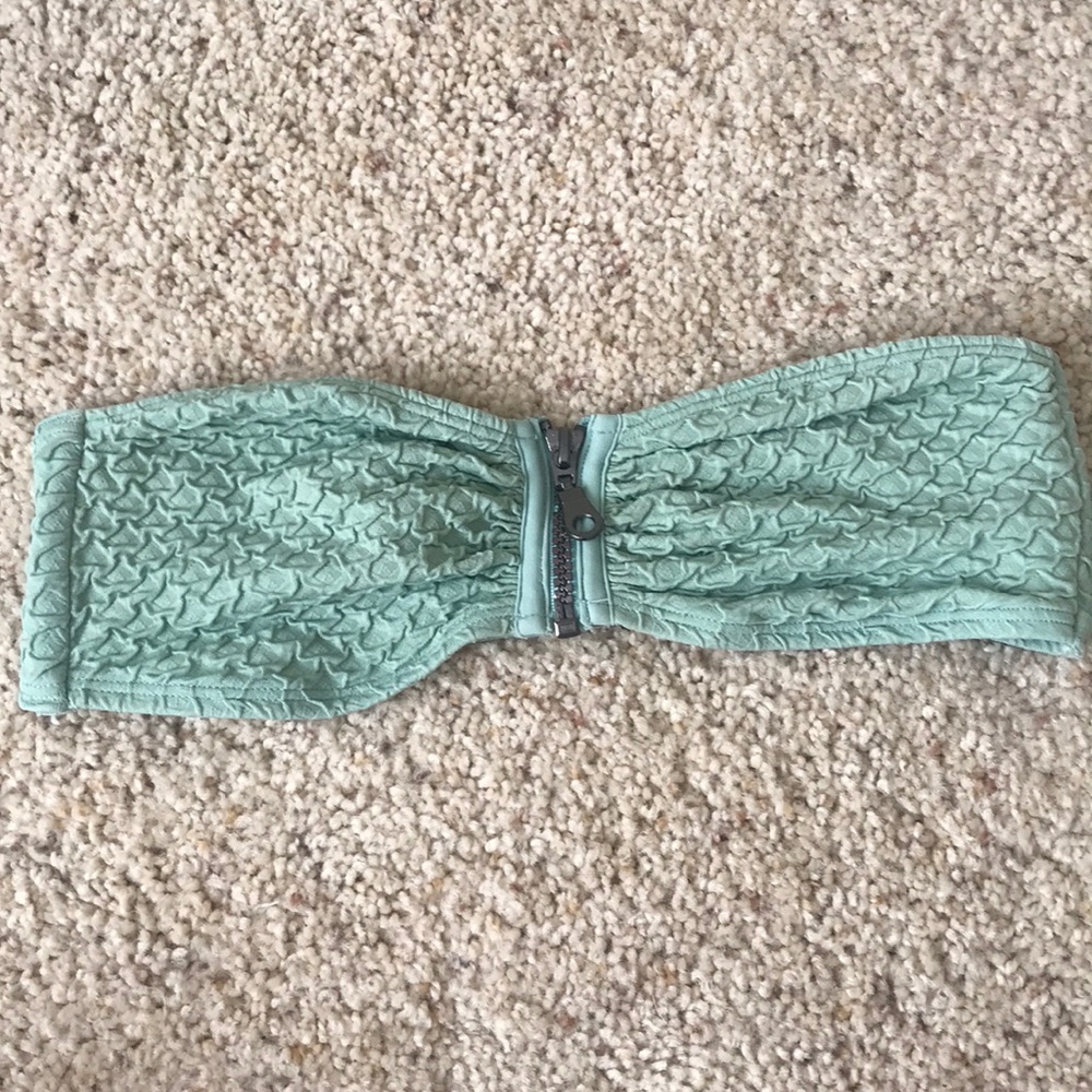 Turquoise bandeau zip up bikini top
